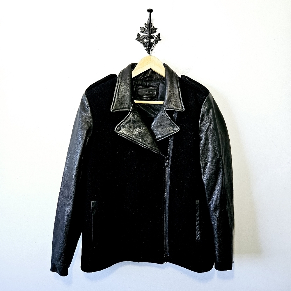 Danier Wool Leather Moto Jacket Size M Black Full Zip EUC